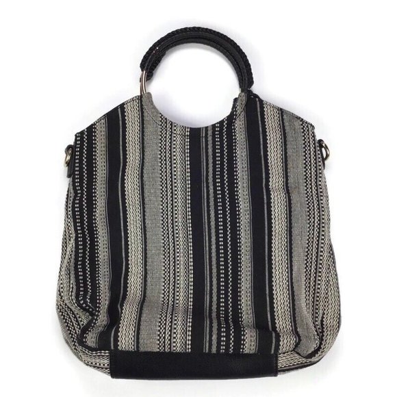 Sole Society Nordstrom Womens Tassel Black & White Handbag Tote w/ Tassel Boho - Picture 4 of 5